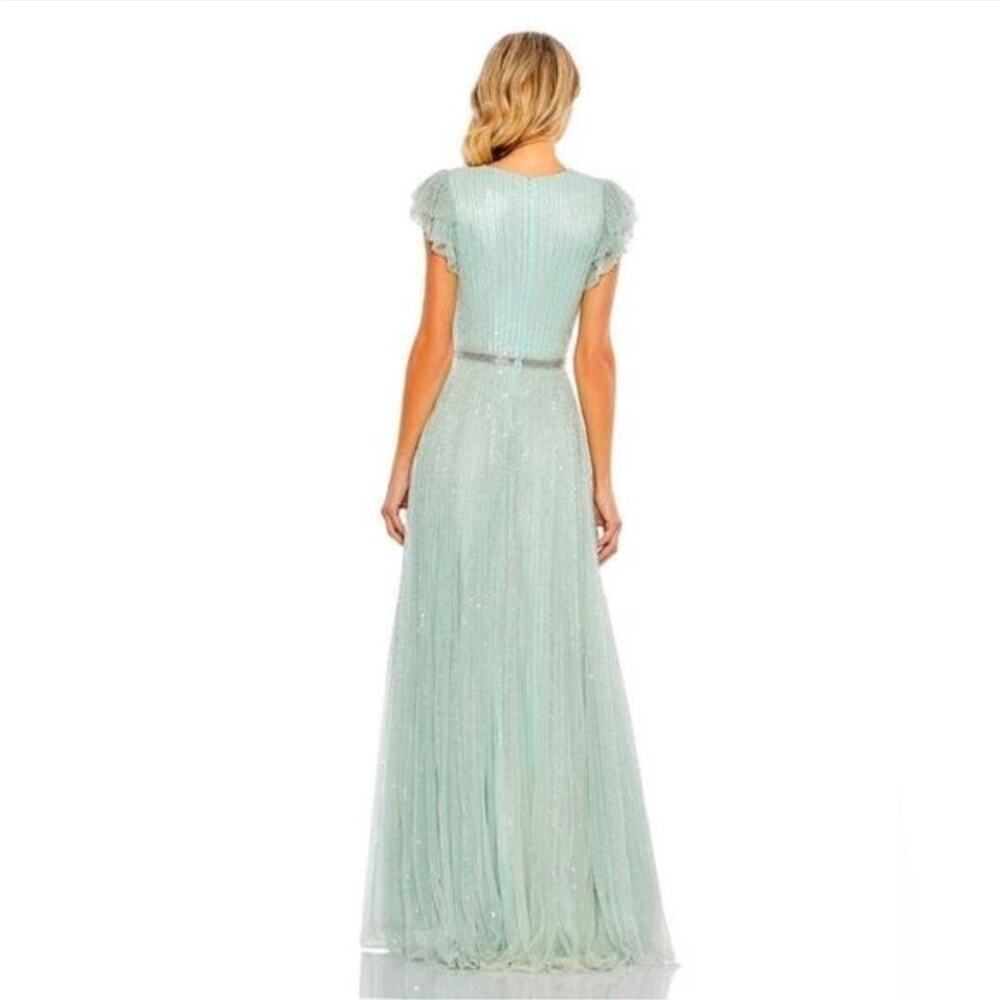 Mac Duggal 5502 Formal Sequin Beaded Seamist Green Evening Gown 8 Maxi Dress - Picture 9 of 9